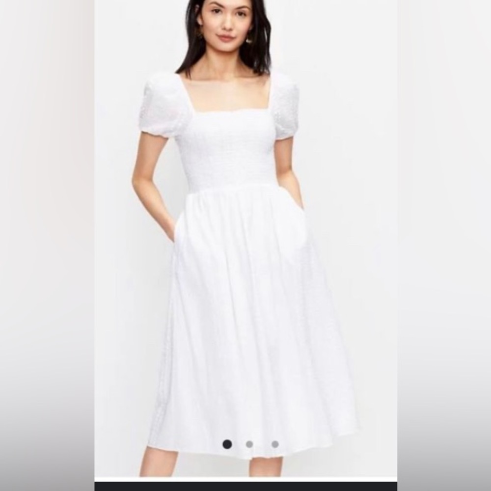 Loft white puff sleeve dress
